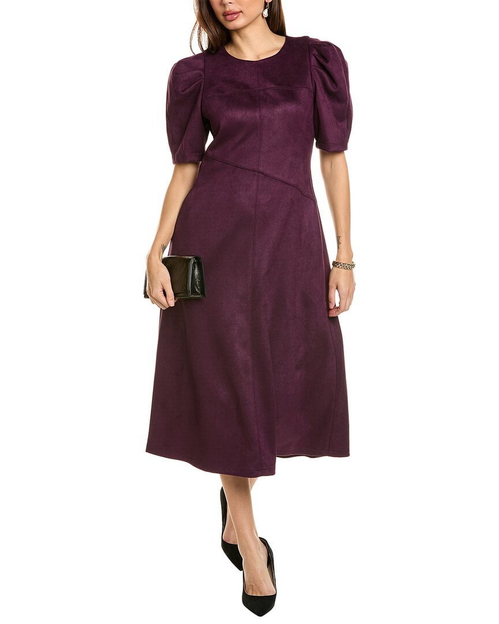 Anne Klein womens Puff Sleeve Midi Dress, 0, Purple